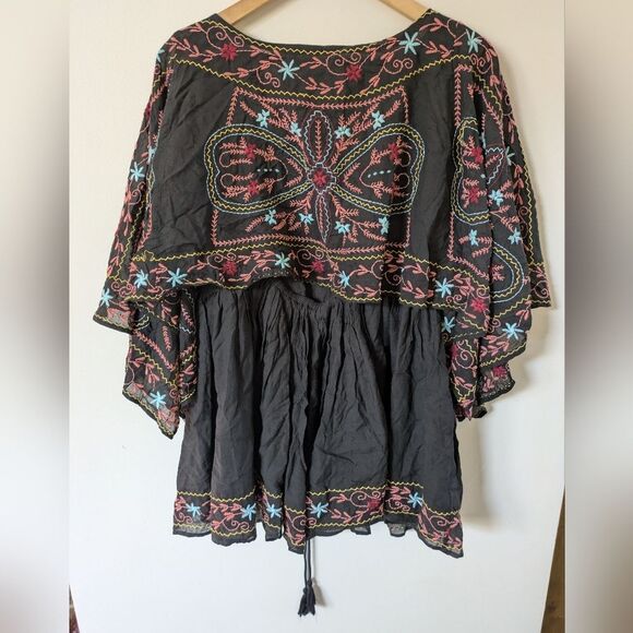 Free People Batiste Frida Black Embroidered Mini Dress Bell Sleeve S Small - Picture 15 of 16